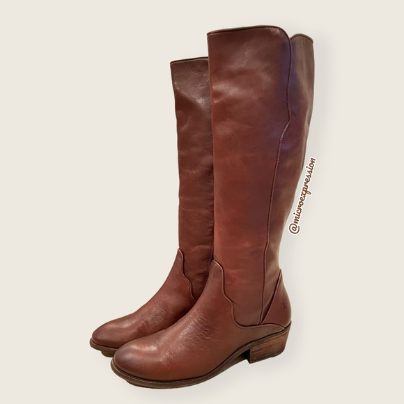$429 Frye Carson Piping Cognac Brown Leather Tall Zip Up Fall/Winter/Spring Boot - Picture 11 of 16